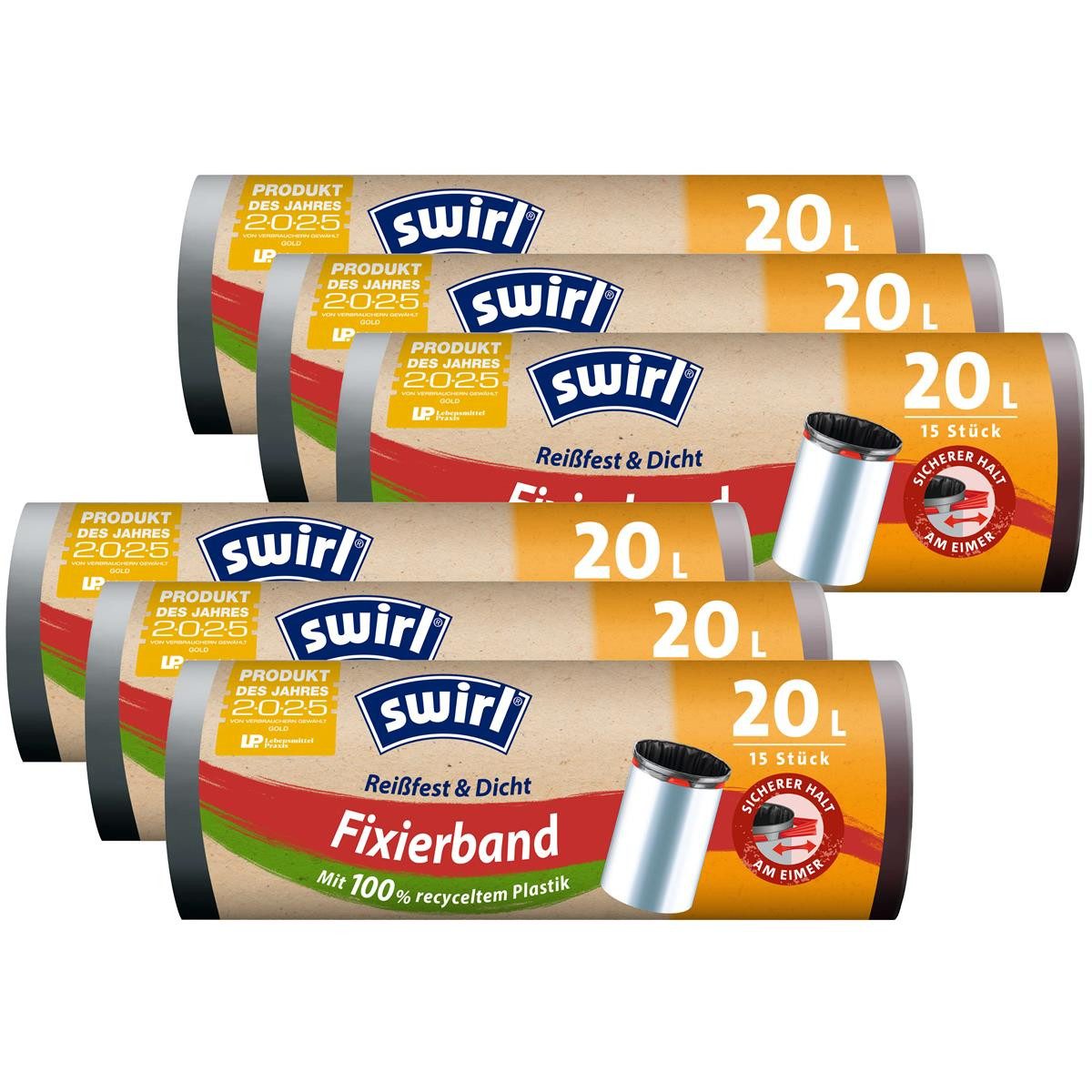 Swirl Müllbeutel 6x Swirl Fixierband Müllbeutel 20L (15 stk./Rolle)