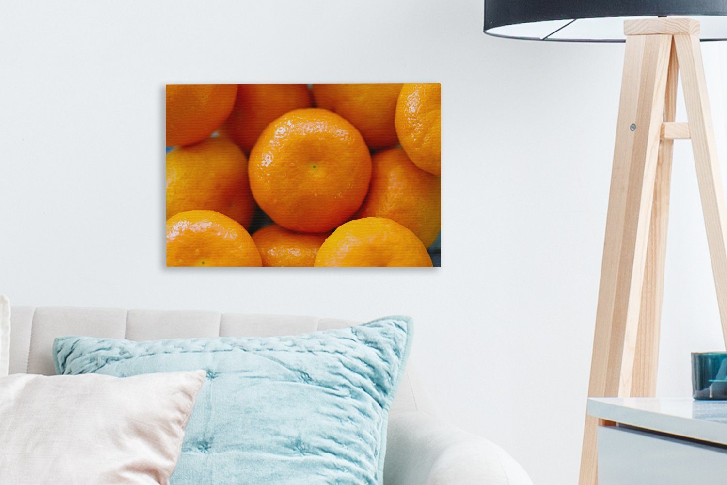 Wanddeko, 30x20 Haufen, Wandbild cm Glänzende einem Leinwandbilder, Leinwandbild OneMillionCanvasses® Mandarinen Aufhängefertig, auf St), (1