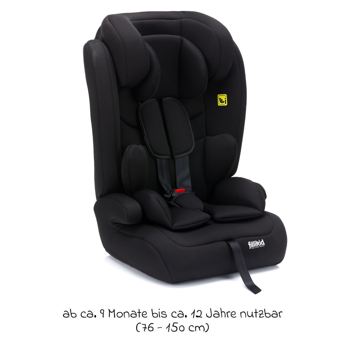 Fillikid Autokindersitz Oli - Schwarz, Kinder Autositz 9 Monate-12 Jahre (76 cm-150 cm) inkl. Autositz-Tasche