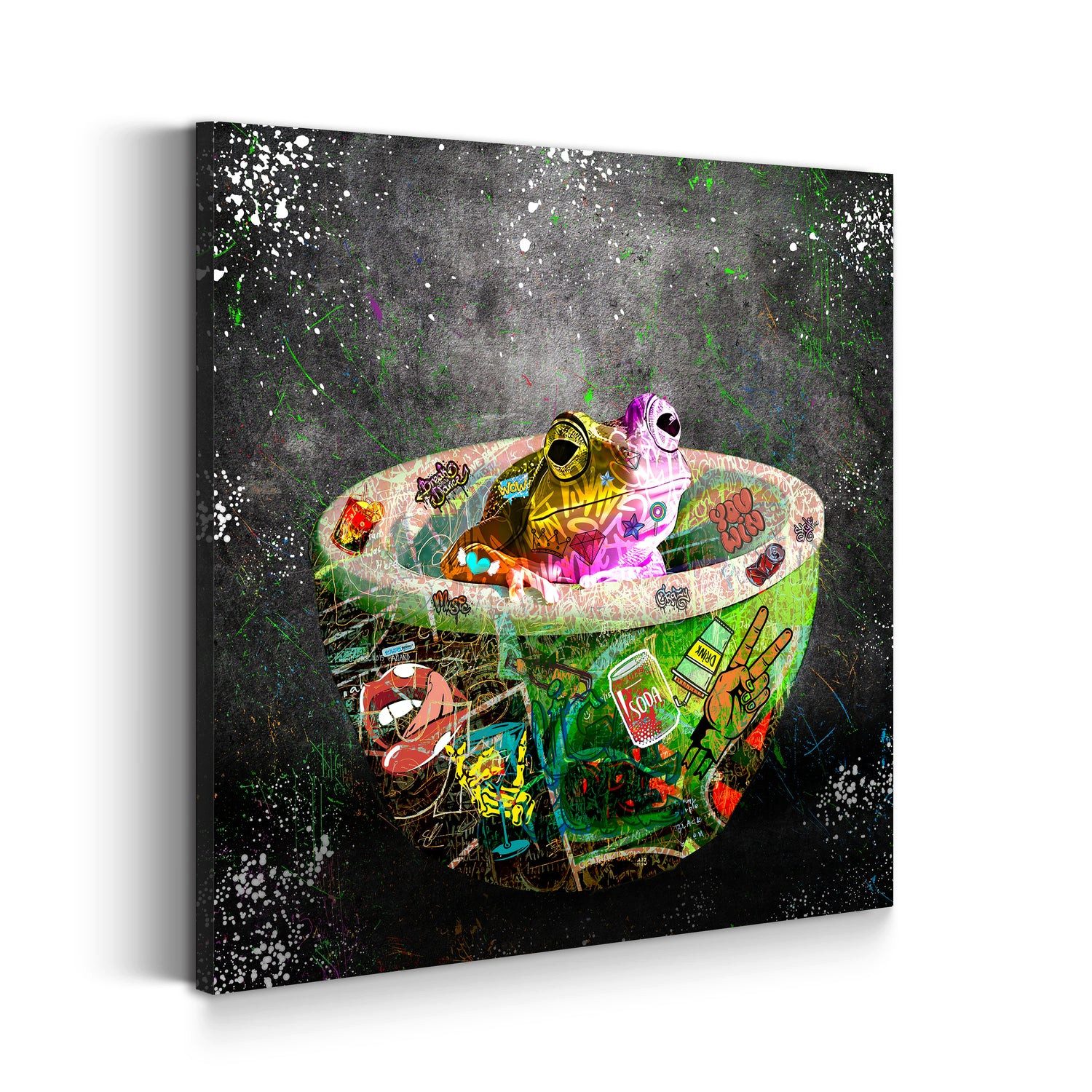 Artedinoi Leinwandbild Frosch in Badewanne Graffiti Leinwandbild Wandbild Kunst XXL Deko