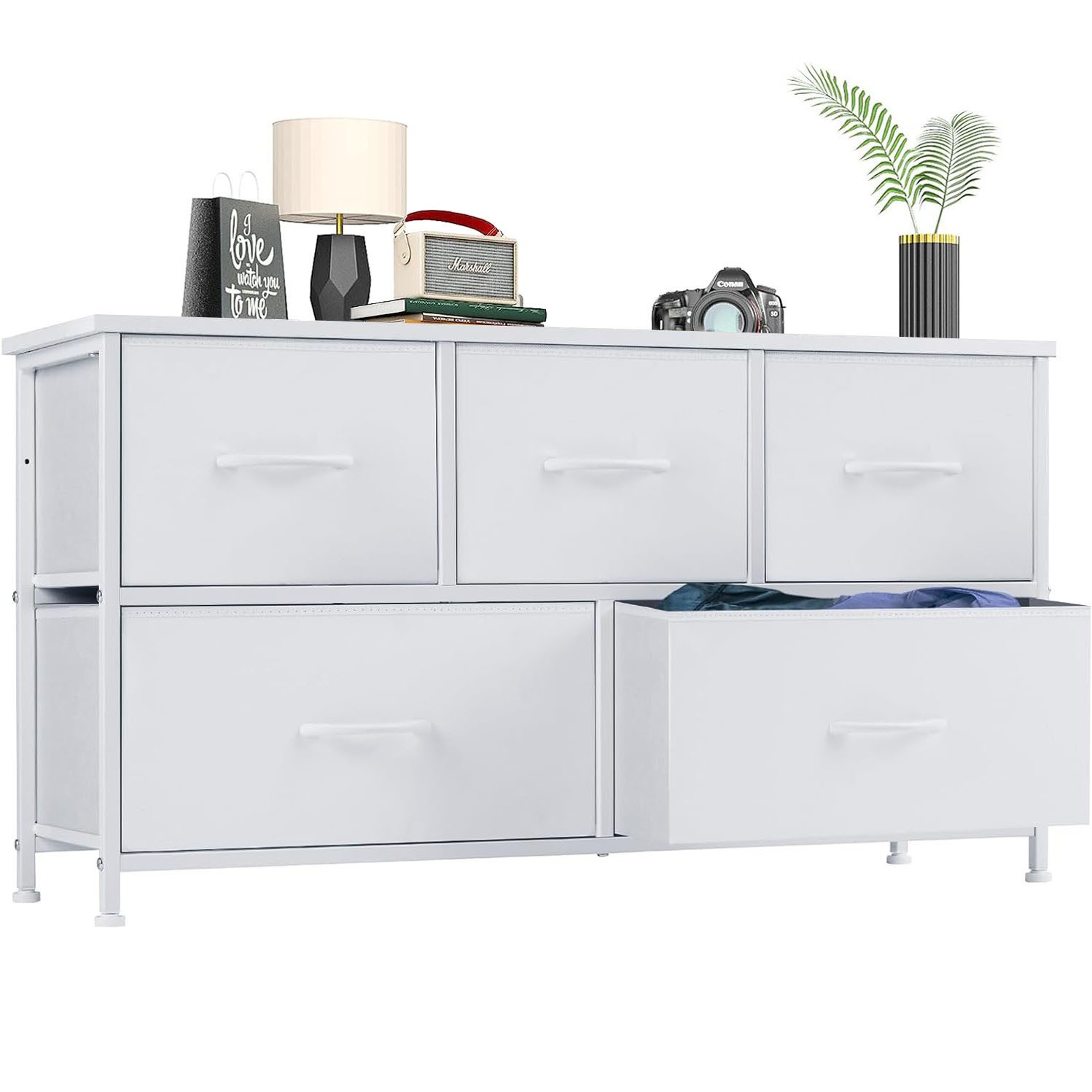 Refined Living Kommode Schubkastenkommode mit 5 Schubladen Stoffkommode stabilem Stahlrahmen (Sideboards mit Holzplatte und leicht zu ziehendem Griff für Schränke, Große Kapazität, Aufbewahrung von Kinder- und Erwachsenenkleidung), wasserdicht Geeignet fü