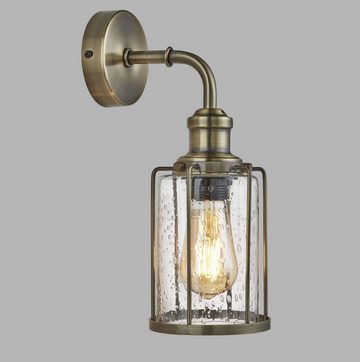 Licht-Erlebnisse Wandleuchte LOGAN, ohne Leuchtmittel, E27 in Messing Antik Klar/Transparent Glas Metall Vintage Design
