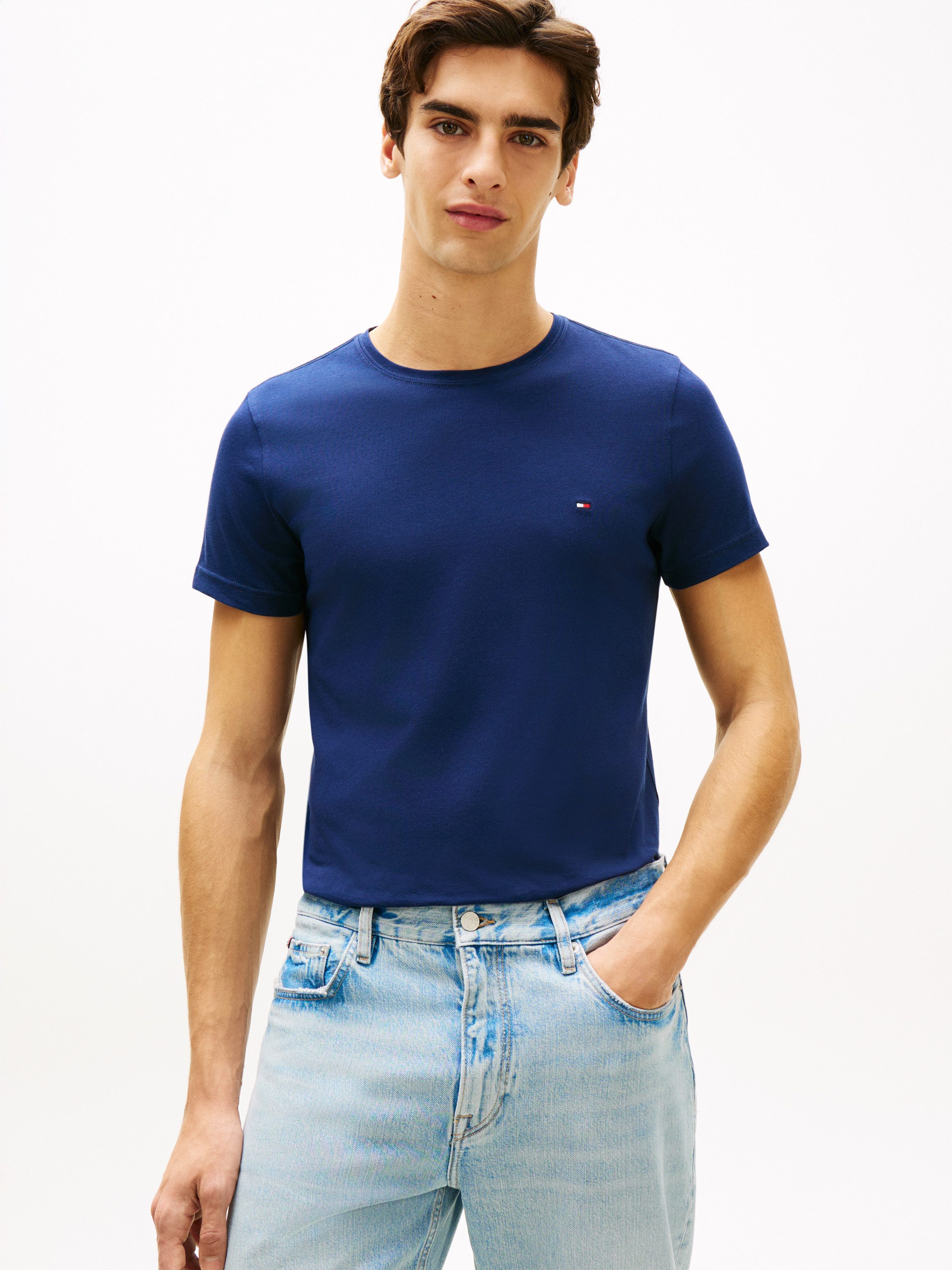 Tommy Hilfiger T-Shirt STRETCH SLIM FIT unifarben, casual, slim fit, Baumwollmix, Rundhals
