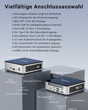 GEEKOM Air12 Mini-PC (Intel N-Serie N100, Intel Ultra HD Grafik, 16 GB RAM, 512 GB SSD, Leistungsstarker, kompakter Desktop-Computer und NUC, Windows 11 Pro)