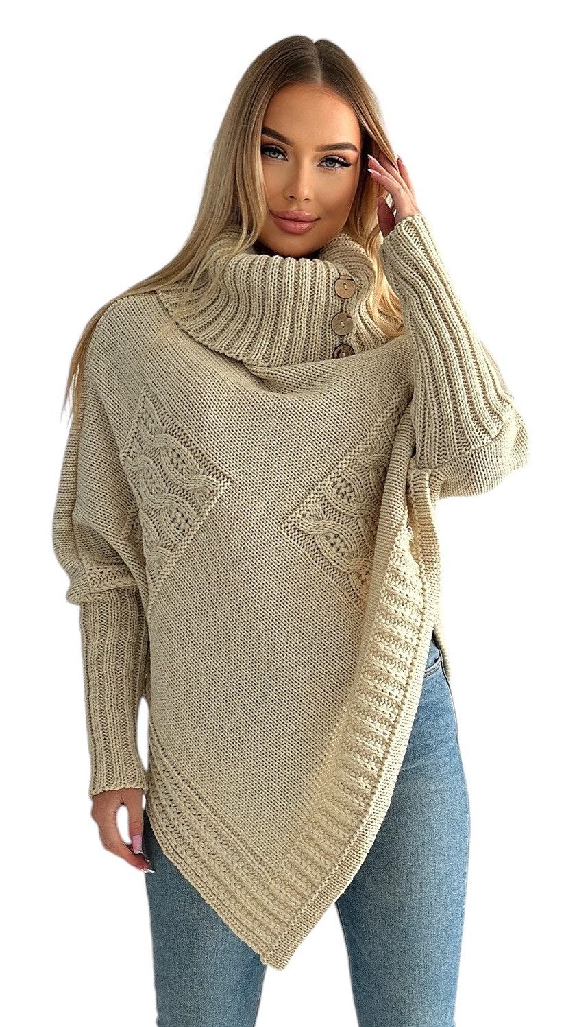 Mississhop Strickponcho Poncho Strick Sweatshirt Pullover Umhang Überwurf günstig online kaufen