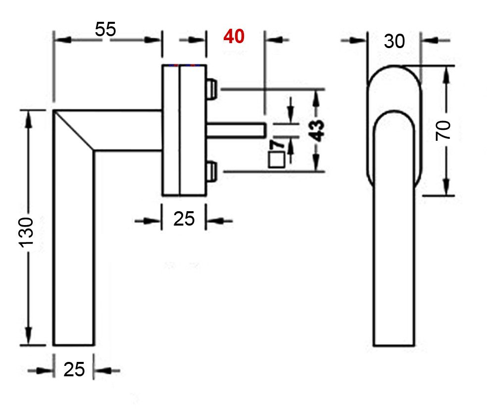 Häusler Onlinehandel GmbH Fenstergriff Fenstergriff FG 13 Edelstahl Stiftlänge 40 mm Abschliessbar SKG2, L: 13 cm, Schutzklasse SKG 2