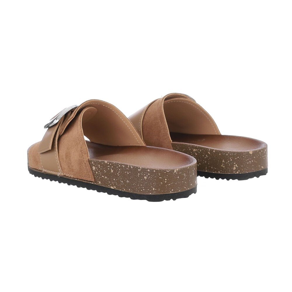 Ital-Design Damen Mules Freizeit Pantolette (85878303) Flach Pantoletten in Hellbraun