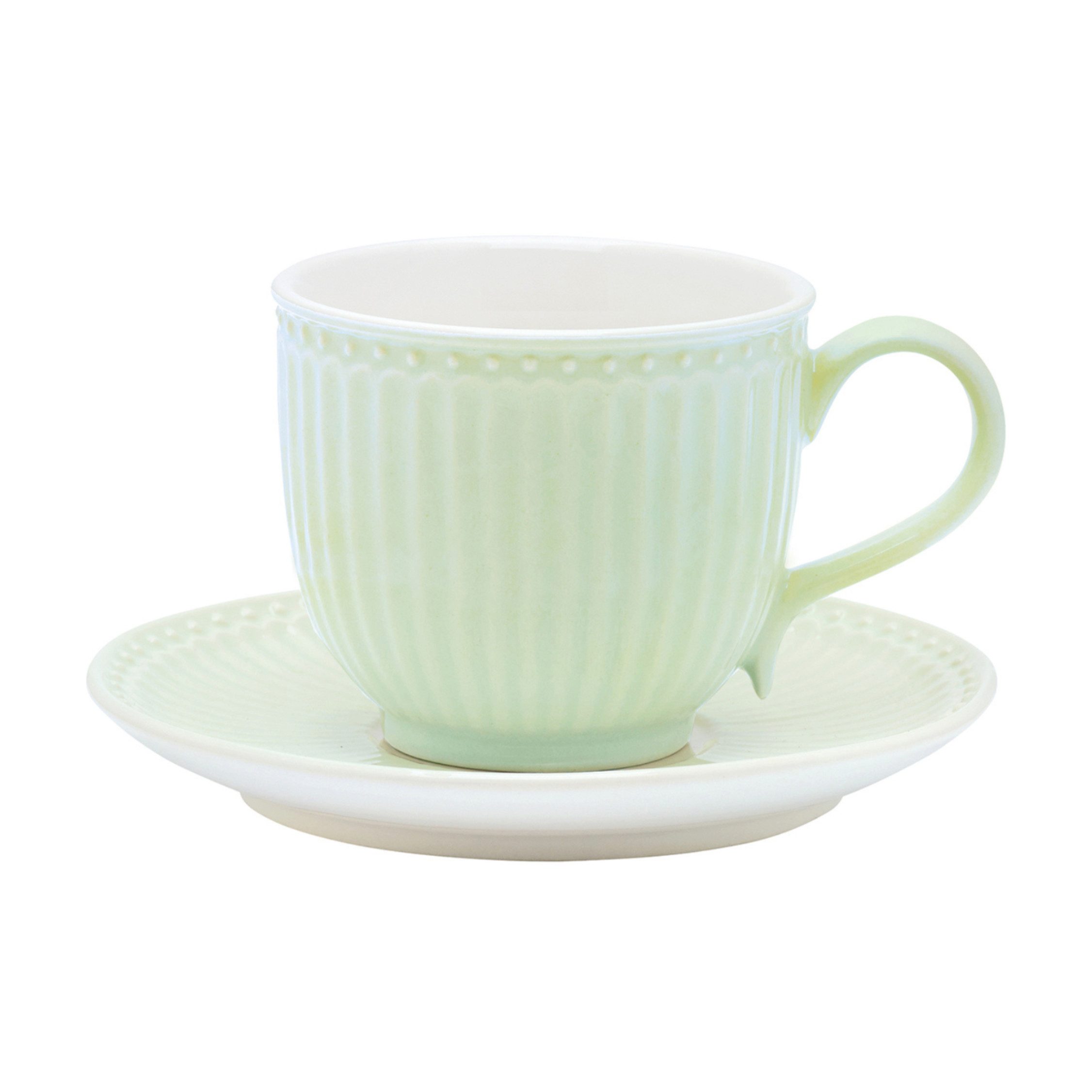 Greengate Tasse GreenGate Tasse mit Untertasse Alice Hellgrün