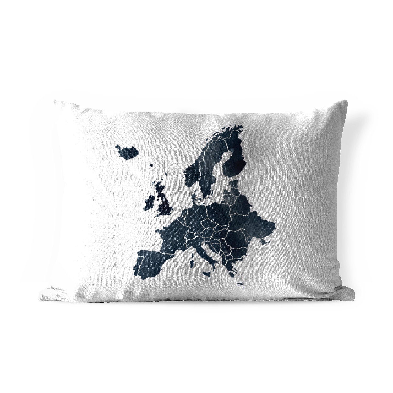 MuchoWow Dekokissen Karte von Europa - Aquarell - Blau, Outdoor-Dekorationskissen, Polyester, Dekokissenbezug, Kissenhülle