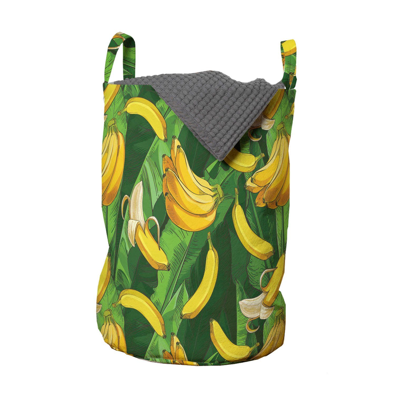 Abakuhaus mit Bananen-Frucht-Palmblätter für Wäschekorb Wäschesäckchen Waschsalons, Exotisch Kordelzugverschluss Griffen