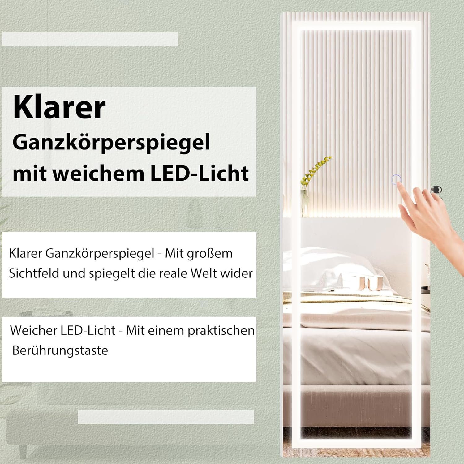 Schmuckschrank mit mit Spiegel × 12,5 KOMFOTTEU 120cm × 40 weiß LED-Beleuchtung,