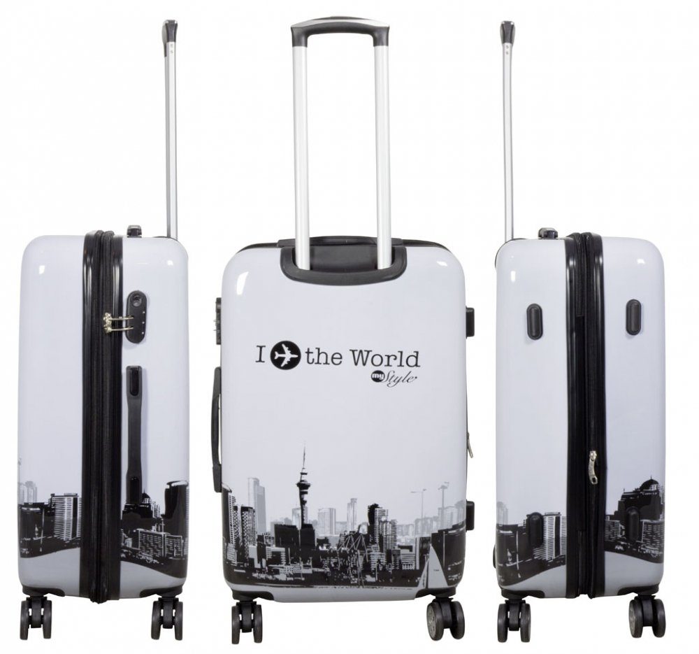 MONOPOL® Kofferset Kofferset 3tlg Reisekoffer Polycarbonat Hartschale Fly the world weiß
