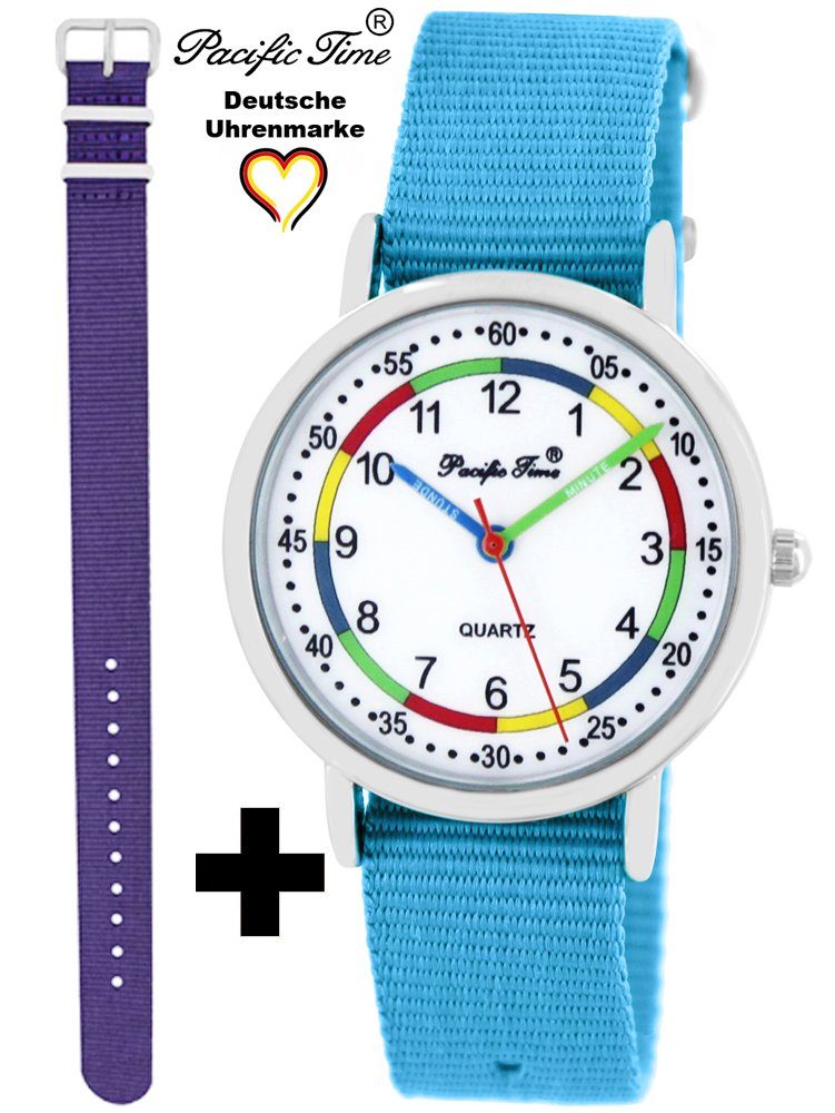 Pacific Time Quarzuhr Versand und violett Kinder hellblau - First Mix Design und Match Lernuhr Wechselarmband, Gratis Armbanduhr Set