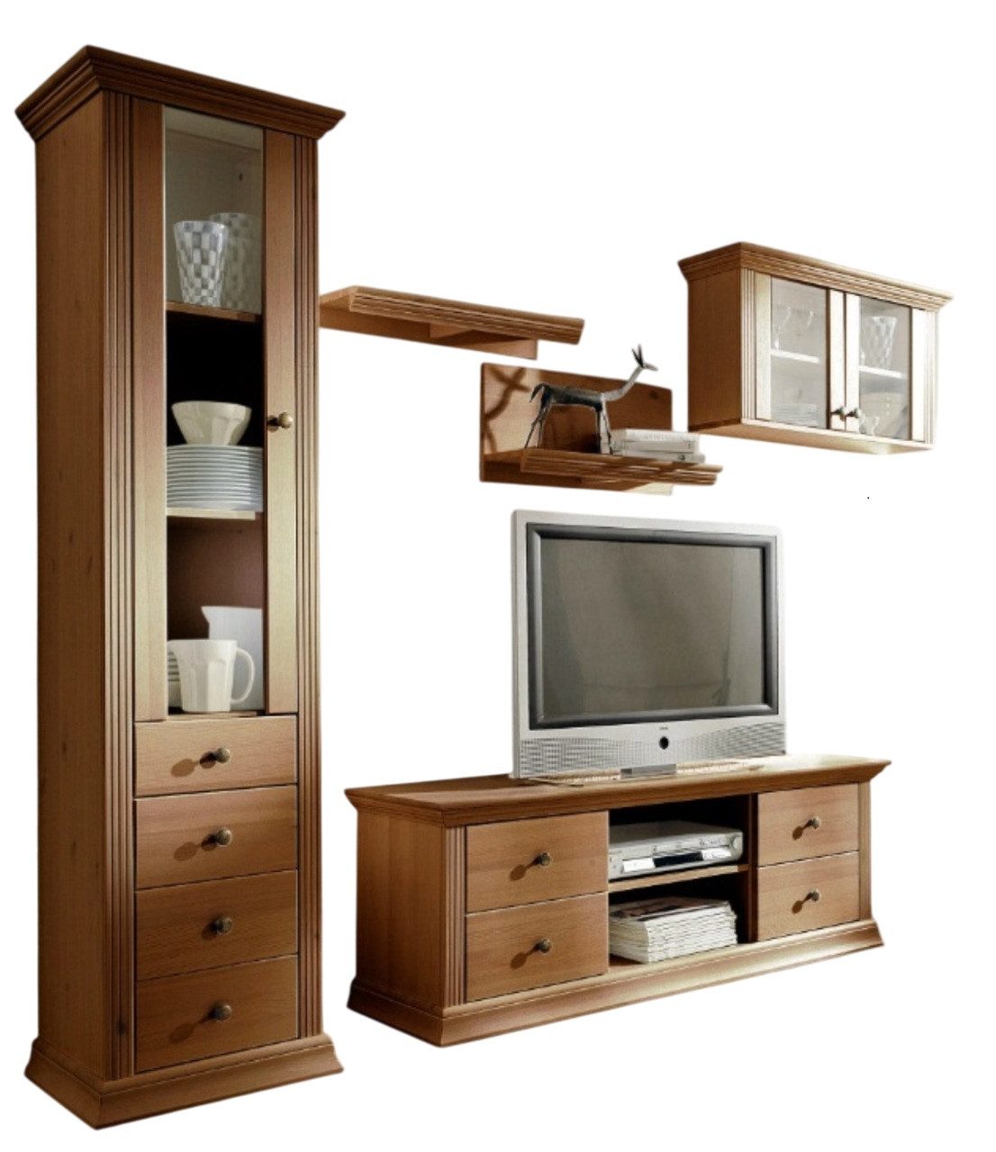 Clever-Moebel TV-Schrank TV-Lowboard Kiefer massiv, TV-Schrank 141 cm, 4 Schubladen Breite: 141cm, Tiefe: 39cm, Höhe: 47cm – Bild 4 von 4