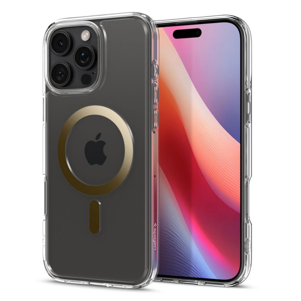 Spigen Handyhülle Ultra Hybrid Gold mit Magnetfunktion Kompatibel mit iPhone 16 Pro 6,3, Goldfarbener Rahmen mit integrierter Magnetfunktion