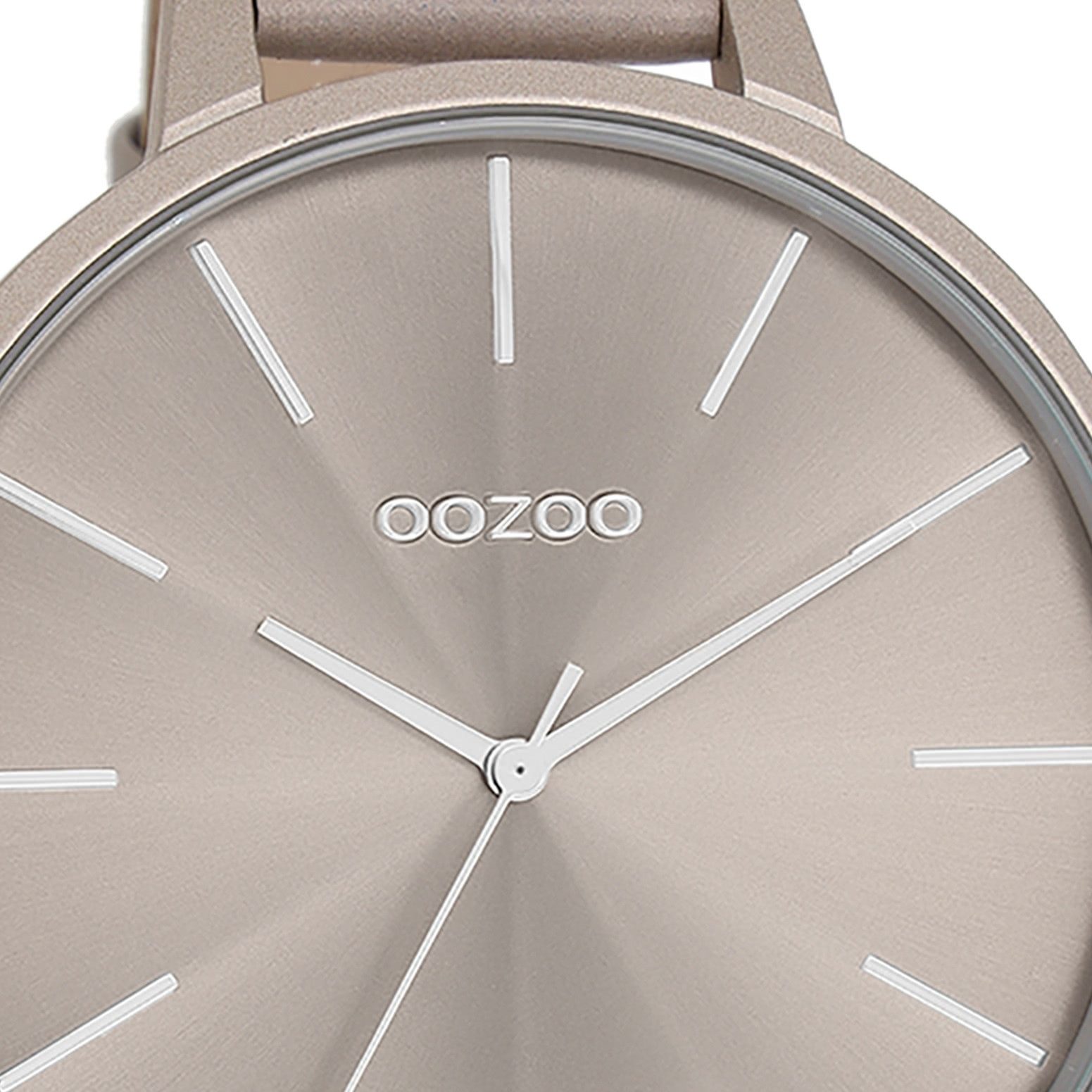 OOZOO Quarzuhr Oozoo Damen Armbanduhr Timepieces Analog, (Analoguhr), Damenuhr rund, extra groß (ca. 48mm) Lederarmband, Fashion-Style