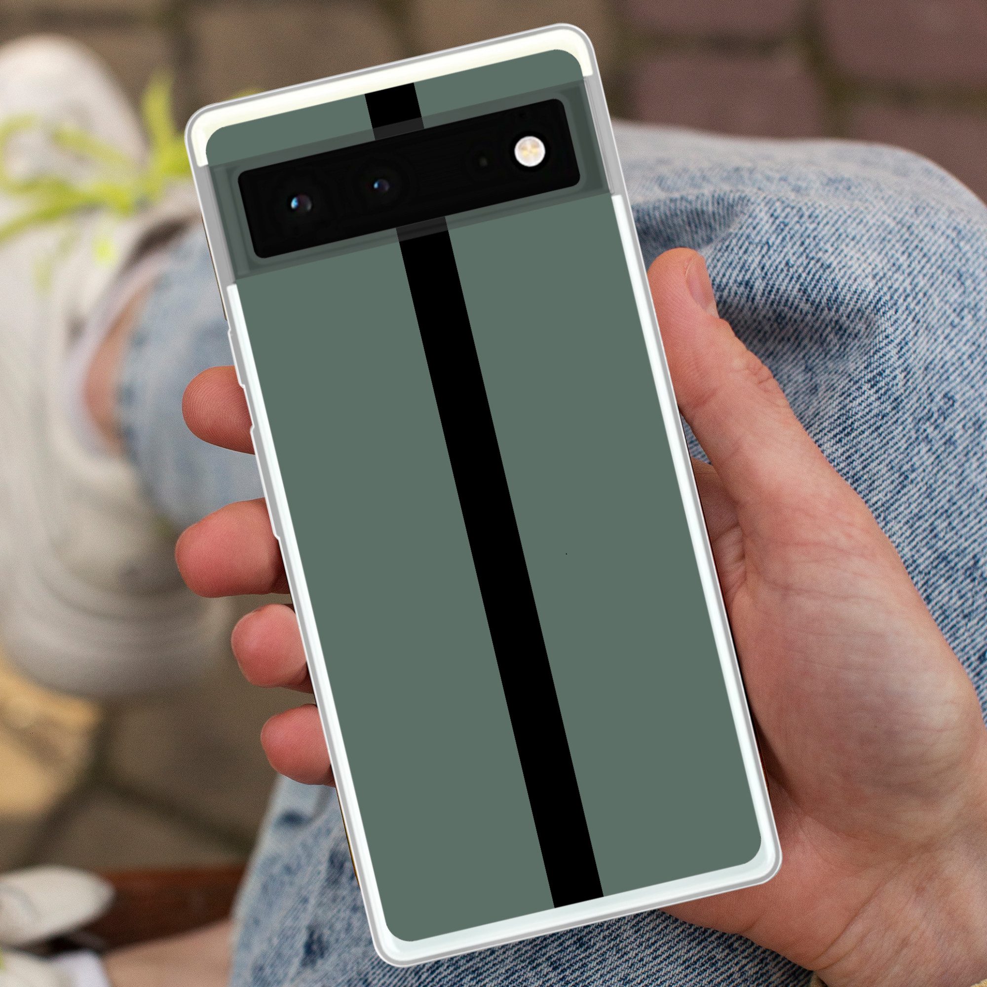 MuchoWow Handyhülle für Google Pixel 6 Grün - Schwarz - Gestreift - Minimalistisch, Handy Case, Silikon, Bumper Case Dünn