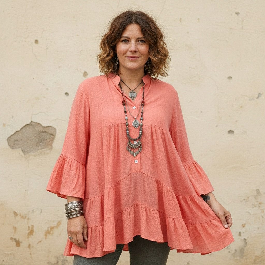 Guru-Shop Midikleid Luftiges Boho Minikleid, plus size Maxitunika,.. alternative Bekleidung