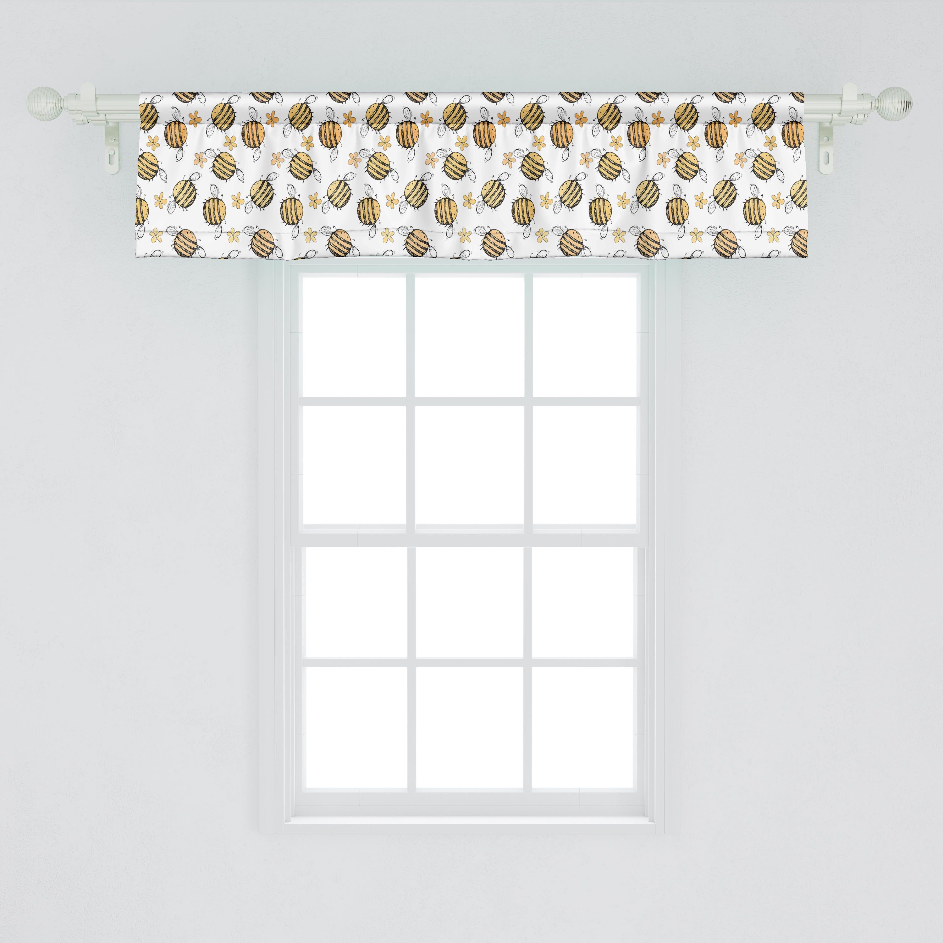Scheibengardine Vorhang Schlafzimmer Blumen Hand für Bee Dekor Stangentasche, Honey Abakuhaus, Bienen mit Volant gezeichnete Microfaser, Küche