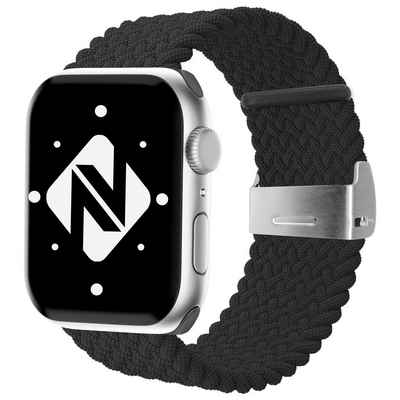 Nalia Smartwatch-Armband Apple Watch 42mm/44mm/45mm/49mm, Flecht-Stoff Uhr Ersatzband / Metall-Schließe / Stufenlos verstellbar