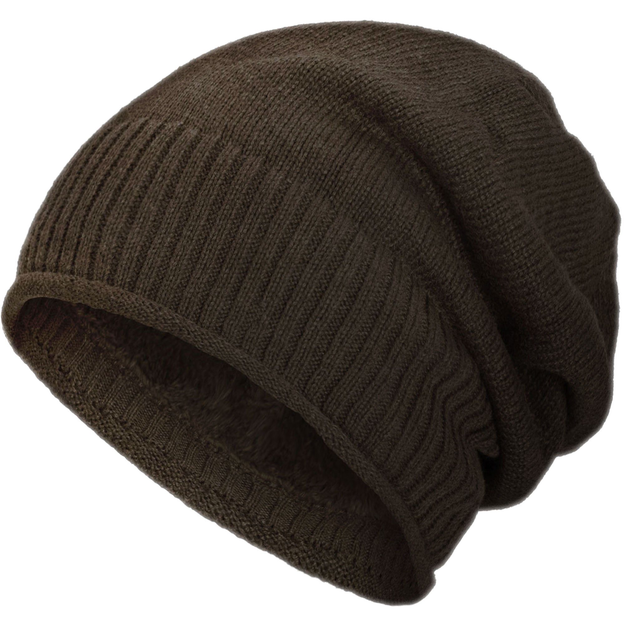 Wintermütze Mütze braun Strickmütze Strickmütze Gefütterte (1-St) Beanie Haube Damen Herren compagno