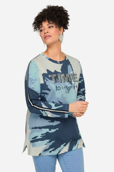 MIAMODA Sweatshirt Sweatshirt XL-Blüte Silber-Statement Langarm