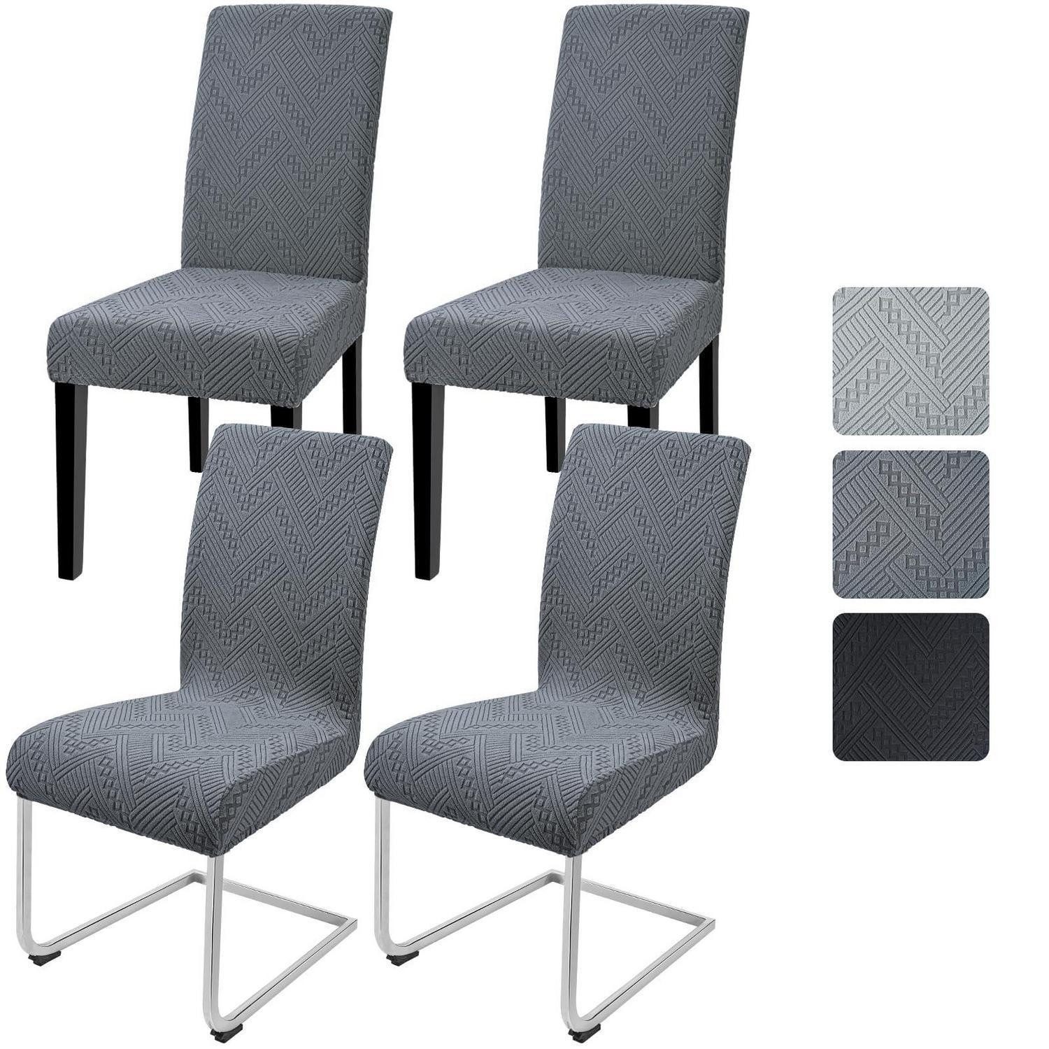 LuxusKollektion Stuhlbezug Stuhlhussen Jacquard Freischwinger Esszimmer 4er Set Grau 4 Stück