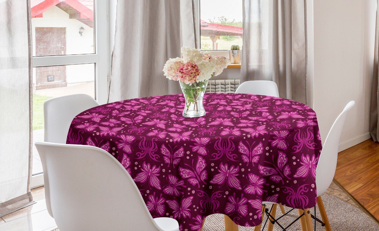Abstrakte Kreis Schmetterling Esszimmer Tischdecke Küche Abdeckung rosa Abakuhaus Dekoration, für Schmetterlinge Tischdecke