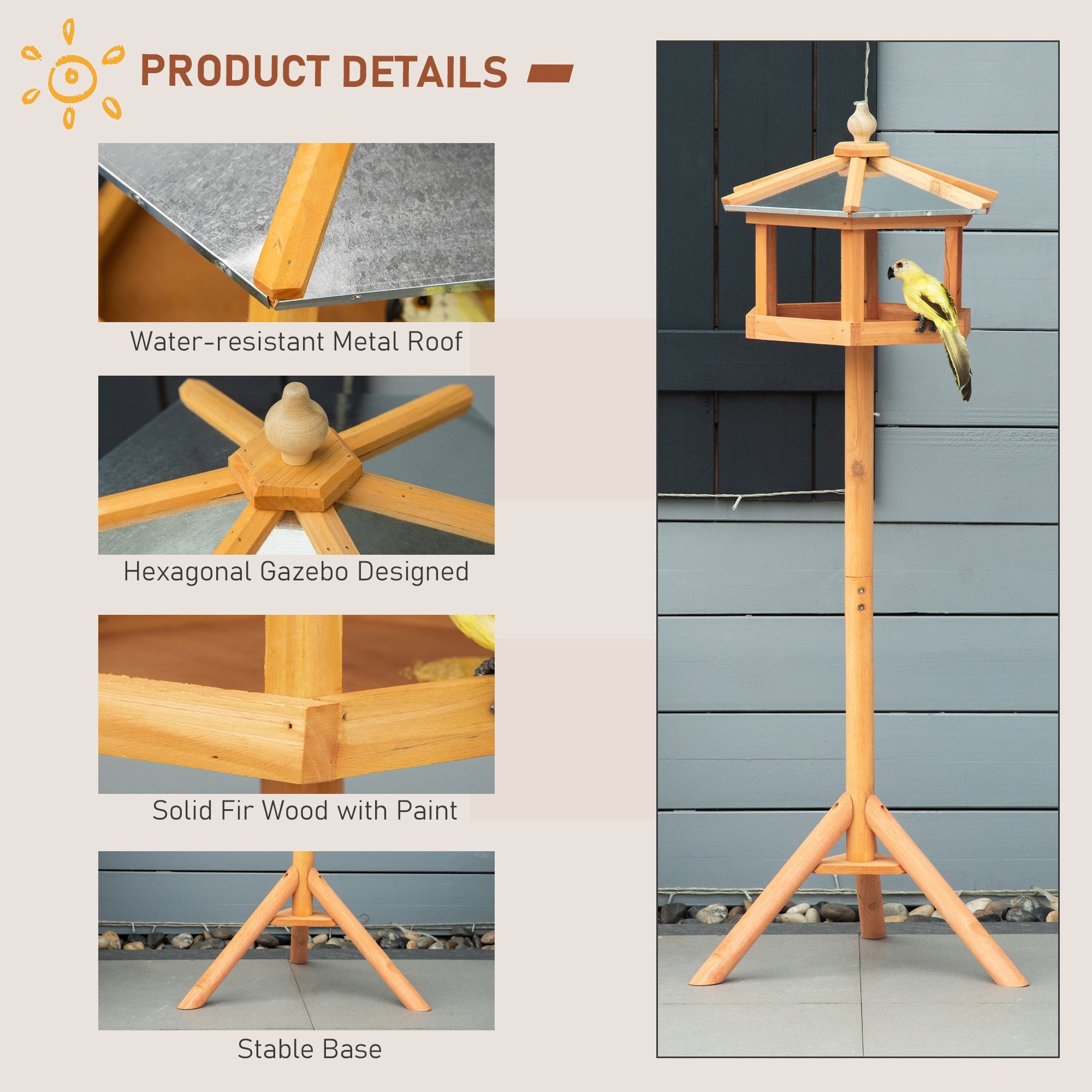 PawHut Vogelhaus Vogelvilla Futterhaus Vogelhäuschen mit Ständer und Zinkdach, Ø 40 x H113 cm