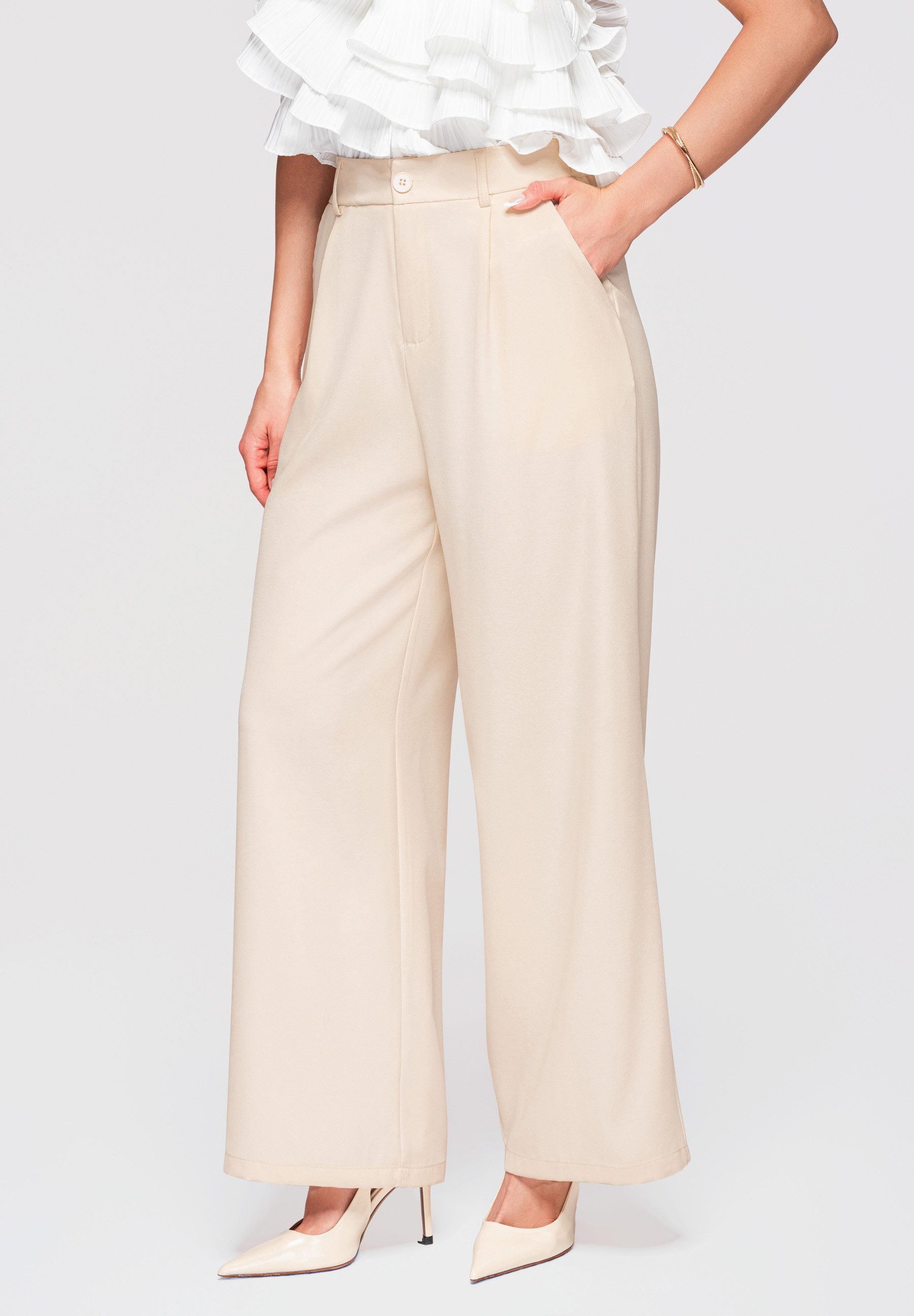 OMBRE Palazzohose Damen Wide Leg Hose mit elastischer Taille Beige M (kein günstig online kaufen