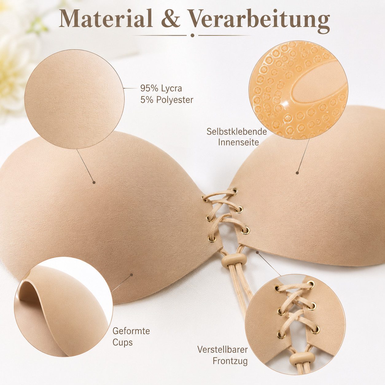 Diyarts Set: Push-up-BH (Hochwertiger Wiederverwendbarer, 2-tlg., Unsichtbarer Klebe BH) mit Verstellbarem Kordelzug und Hautfreundlichem Design