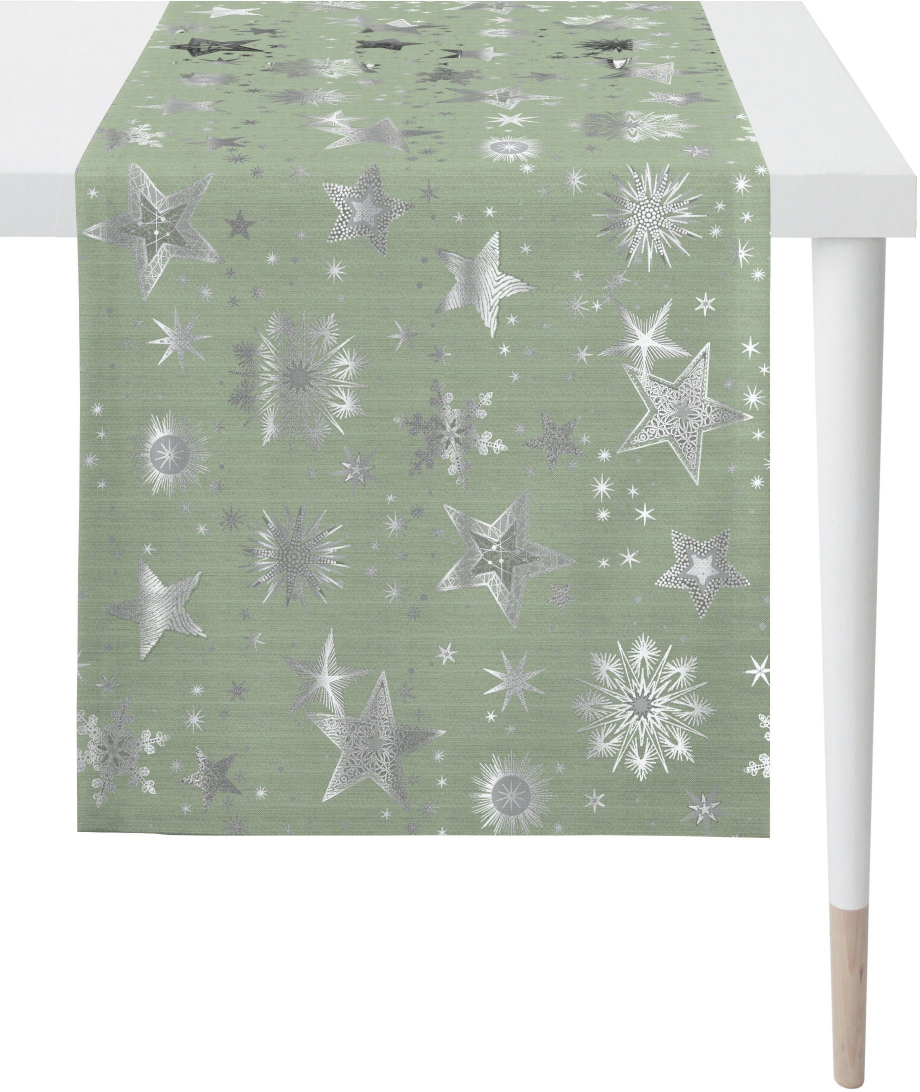 APELT Tischläufer 9602 CHRISTMAS grün/silberfarben Lurex-Jacquardgewebe (1-tlg), Weihnachten ELEGANCE, Weihnachtsdeko