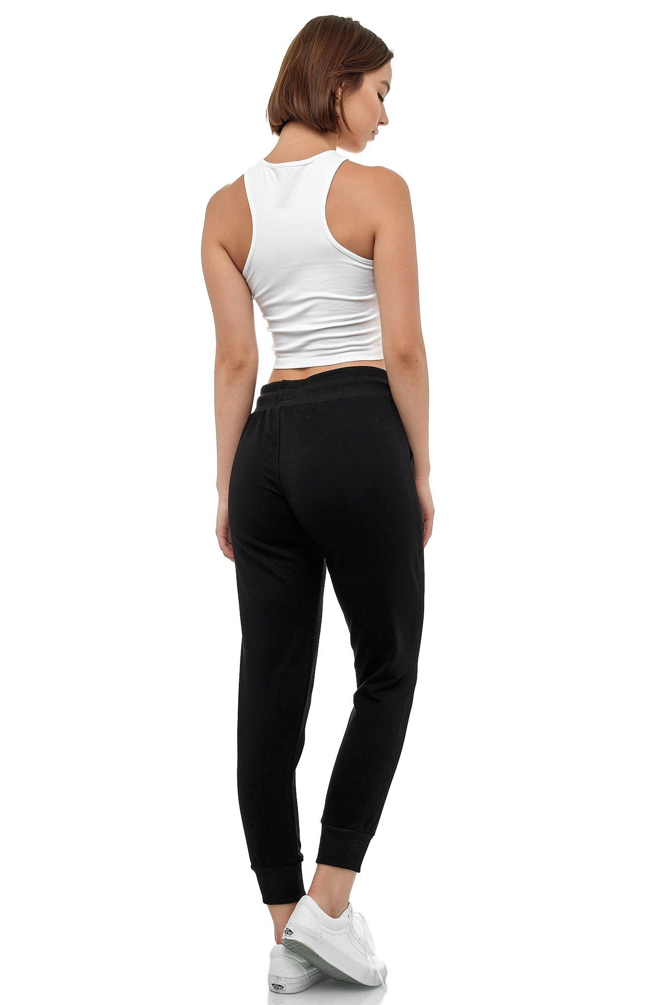 Slim Sweathose (1-tlg) Lycra Smith & Jogginghose Schwarz Solo Fit, Damen Baumwolle,