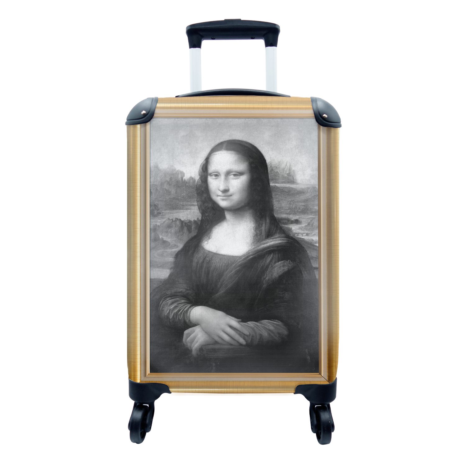 MuchoWow Handgepäckkoffer Mona Lisa - Leonardo Da Vinci - Gold - Liste, 4 Rollen, Reisetasche mit rollen, Handgepäck für Ferien, Trolley, Reisekoffer
