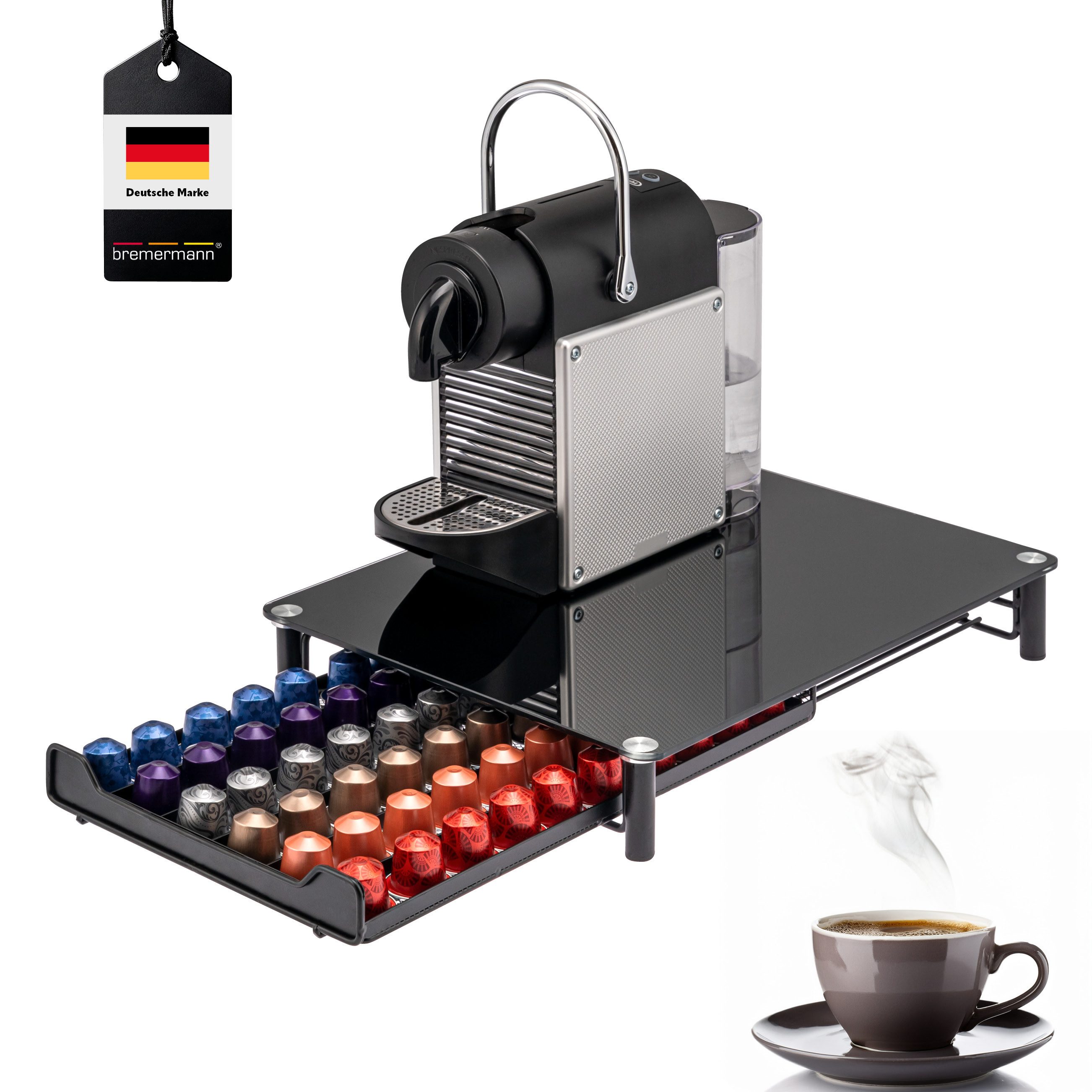bremermann Kapselspender Kaffeekapselbox, Kapselhalter, Glasplatte 60x Nespresso