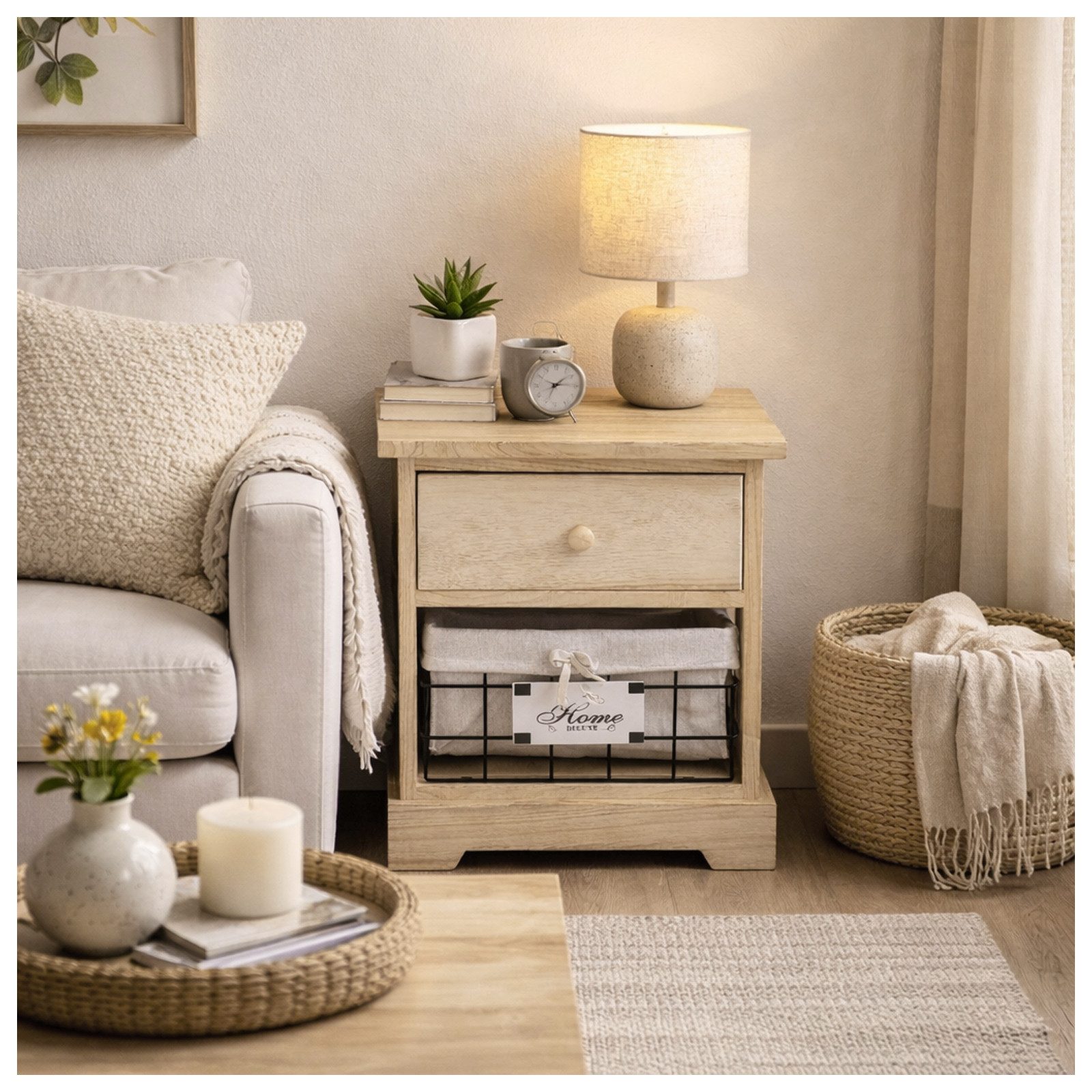 HTI-Living Kommode Kommode Melia mit Schublade und Korb Artisaneiche (Stück, 1 St., 1 Kommode)