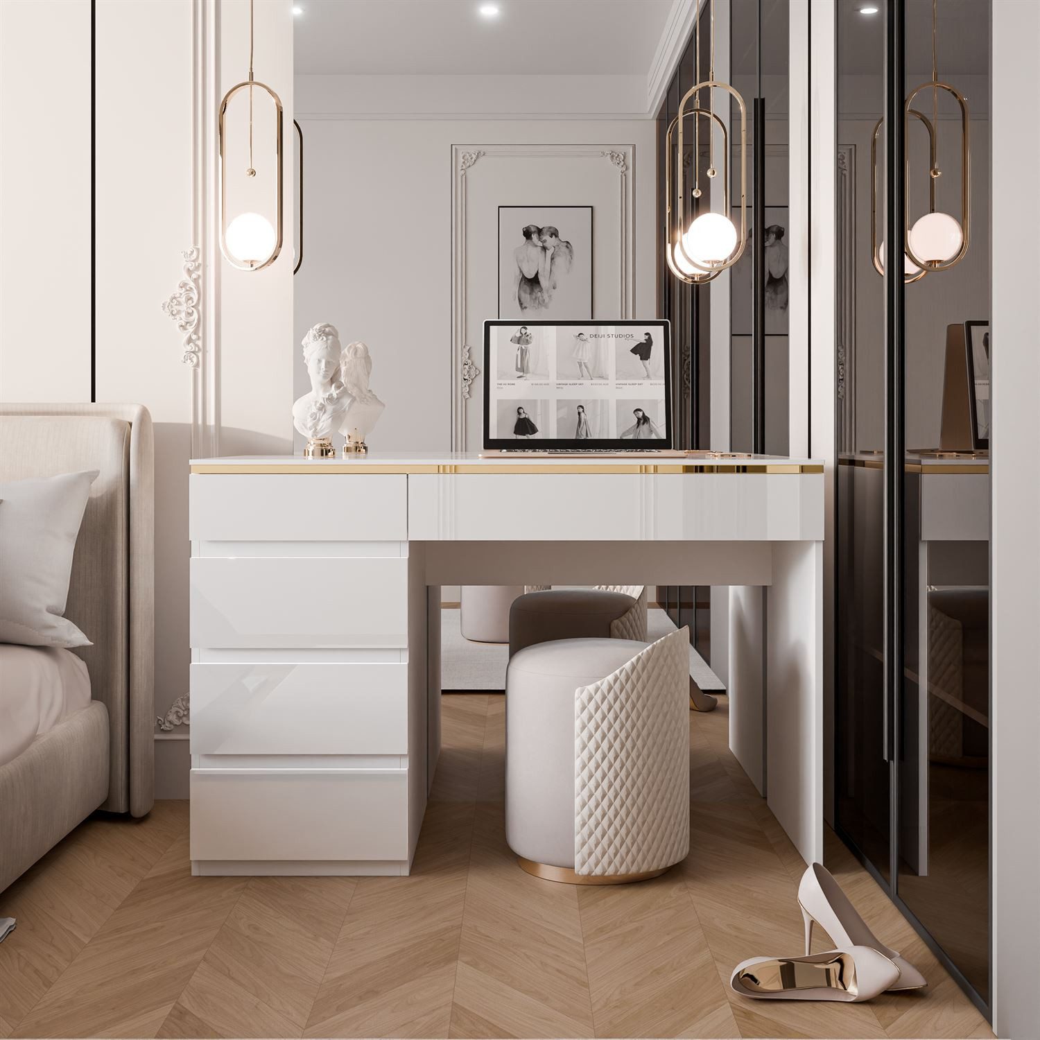 Lookway Schreibtisch AURORA mit Schubladen und Dekorative Umrandung, Breite günstig online kaufen