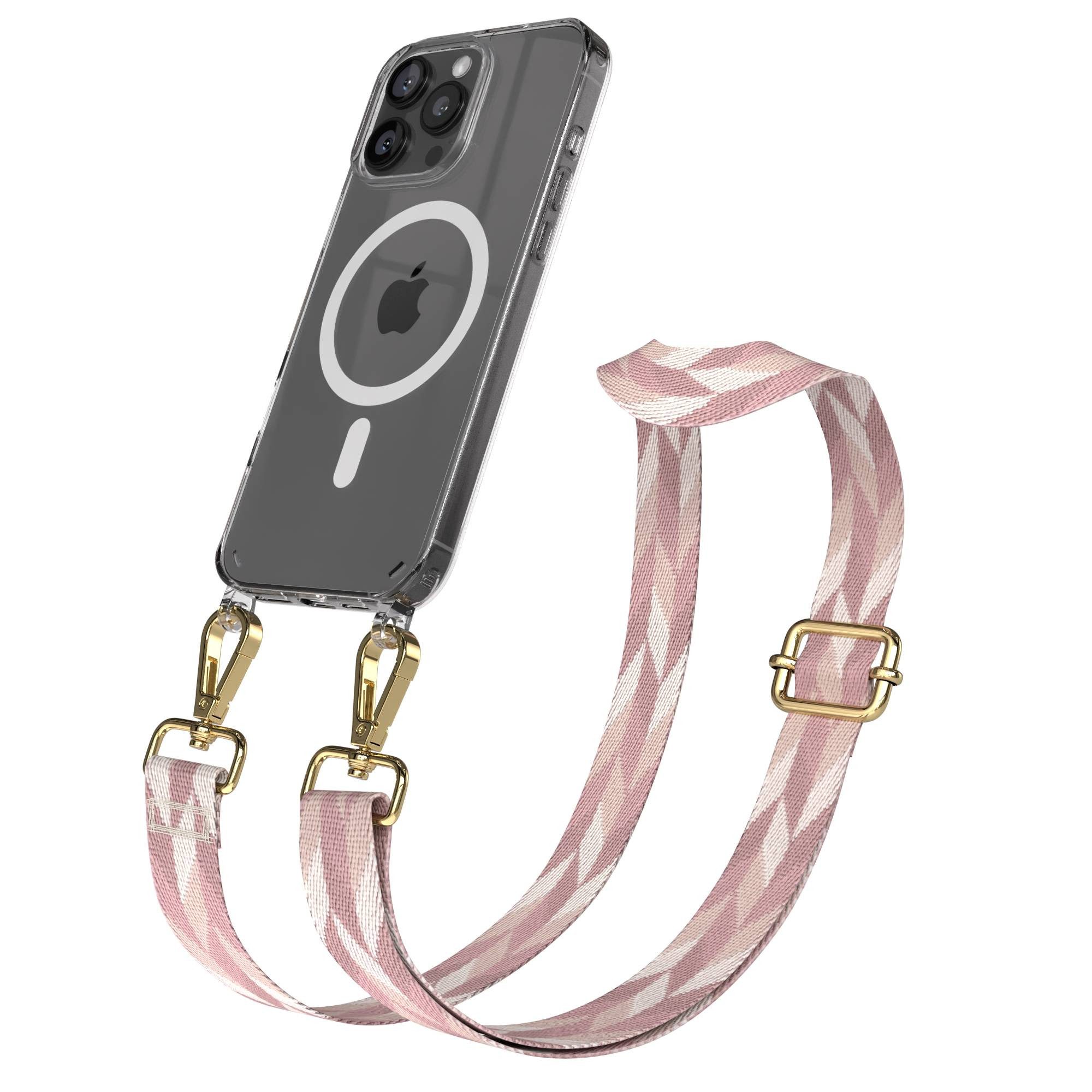 EAZY CASE Handykette Umhängeband MagSafe Hülle für Apple iPhone 16 Pro Max 6,9 Zoll, Hülle mit MagSafe Funktion Handy Necklace Mix Rosa