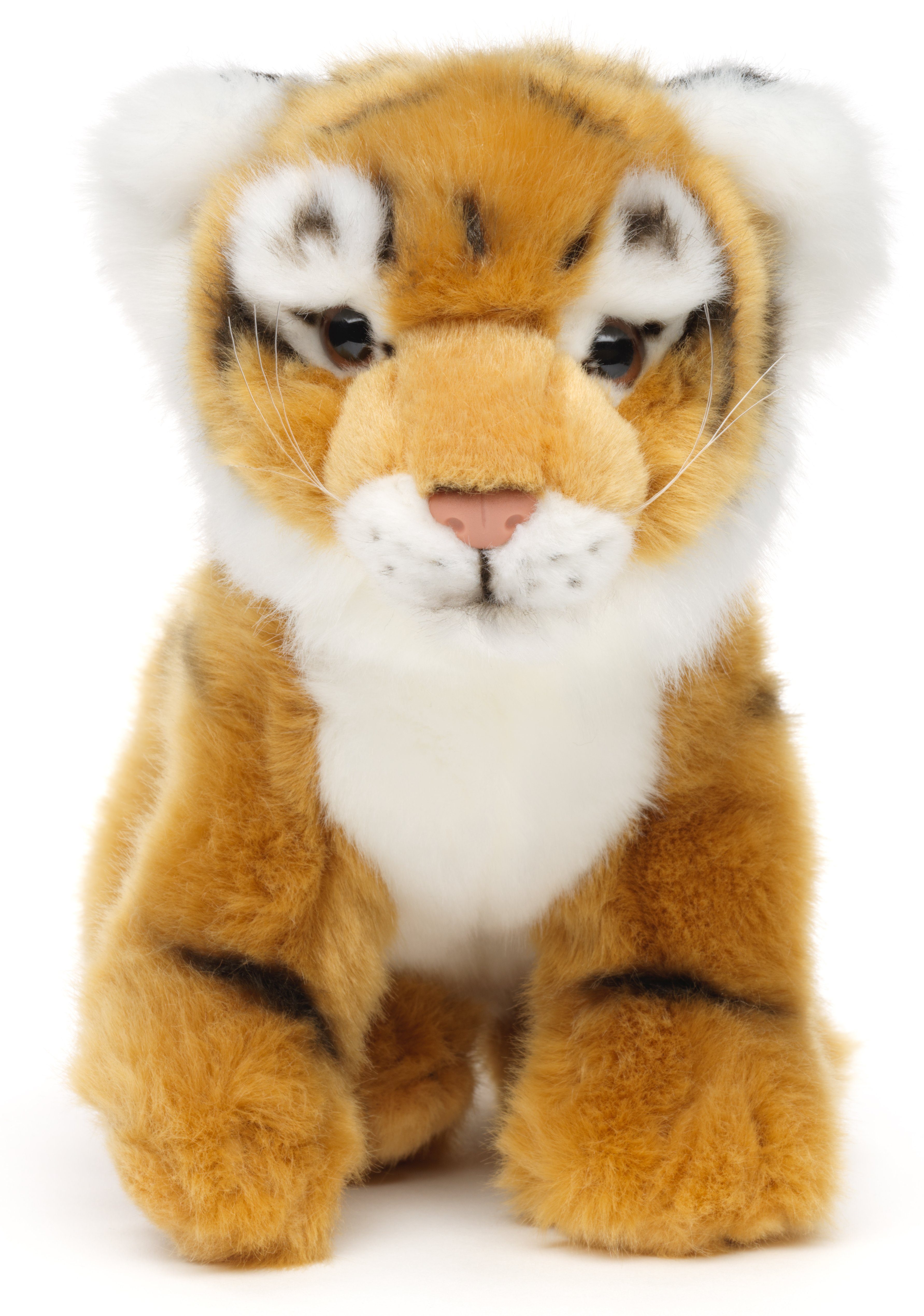 Uni-Toys Kuscheltier Tiger Baby, sitzend - Klassisch oder Weiß - 24 cm (Länge) - Plüschtier, zu 100 % recyceltes Füllmaterial