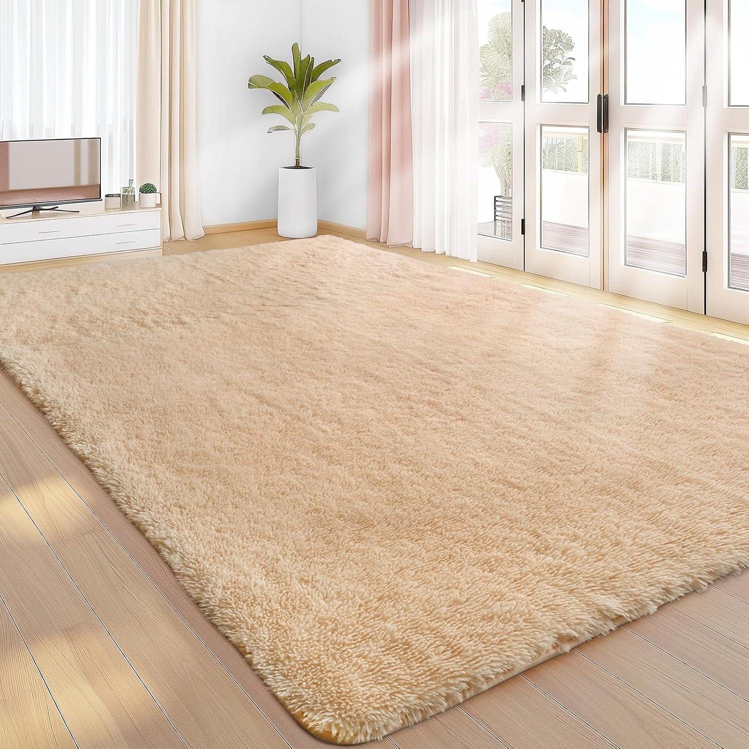 LuxusKollektion Hochflor-Teppich Teppich Hochflor Waschbar Antirutsch Beige 240 x 340 cm (Rechteckig)