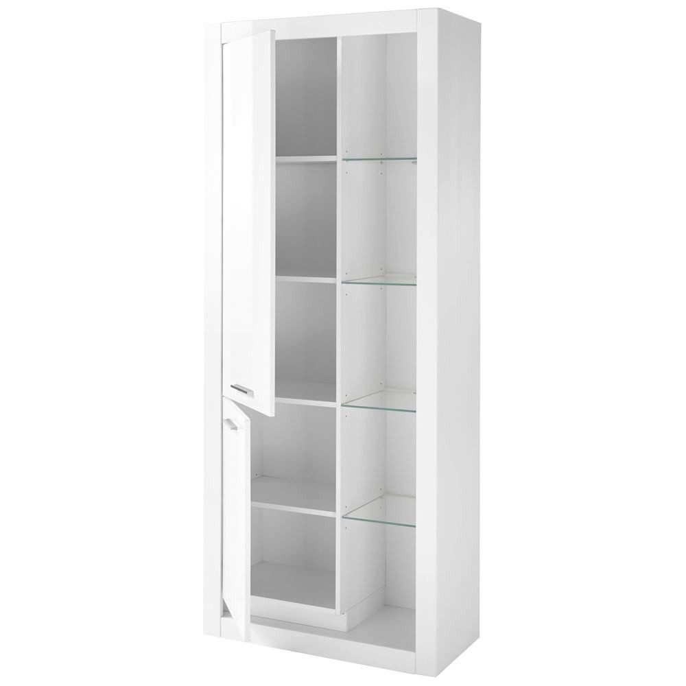 Lomadox Vitrine MAILAND-61 nschrank in Hochglanz weiß inkl. LED-Beleuchtung, B/H/T: 80/195/37cm