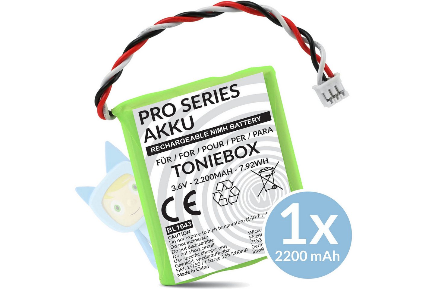 Wicked Chili 1x Akku für Toniebox,50AA5S Ersatzakku Batterie 2200 mAh mit Moosgummi Zusatz-Akku MT-F Pro Series (3,6 V), Akku geeignet für TonieBox
