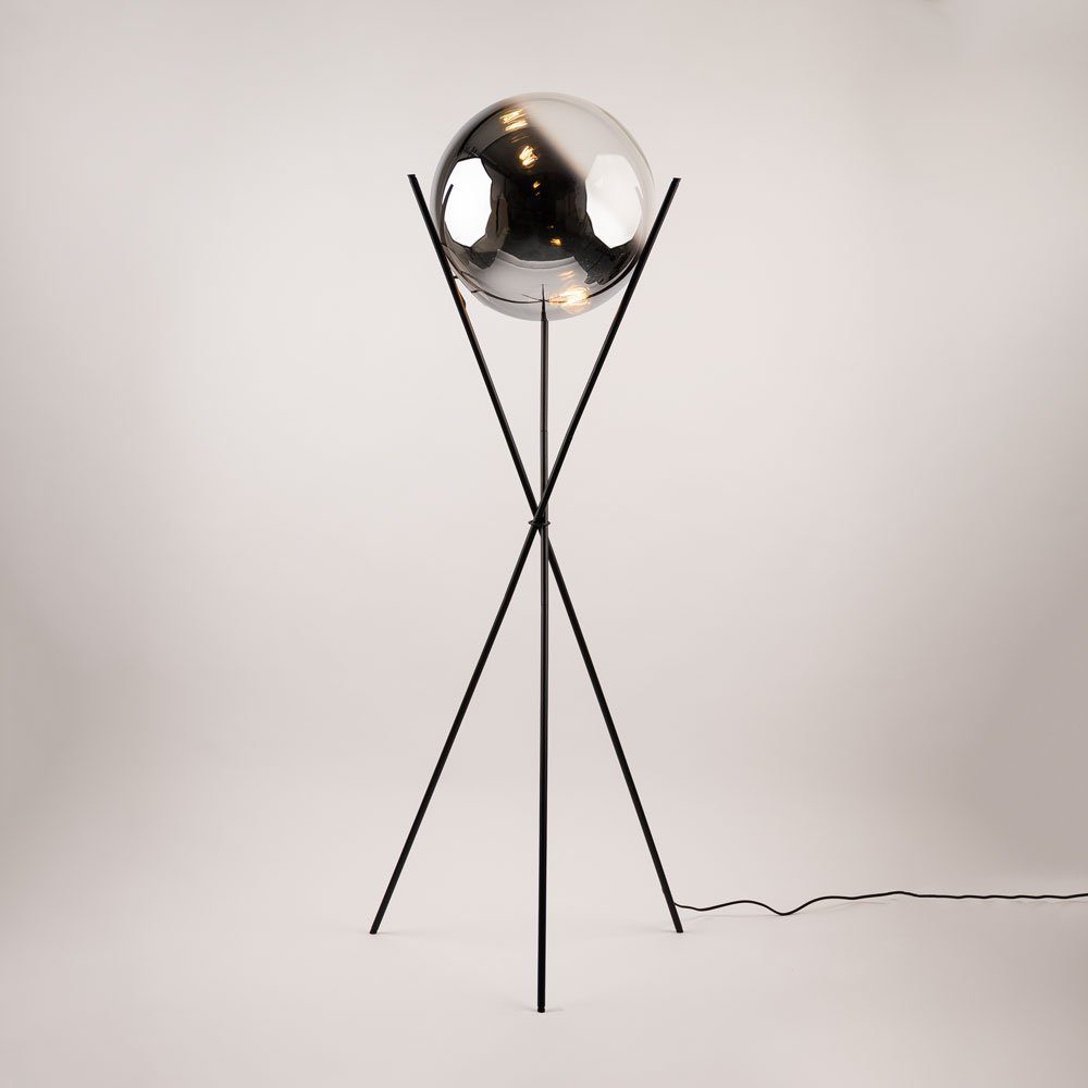 Stehlampe Dreibeinleuchte Orb 40cm Glaskugel Rauch Verlauf, Schwarz