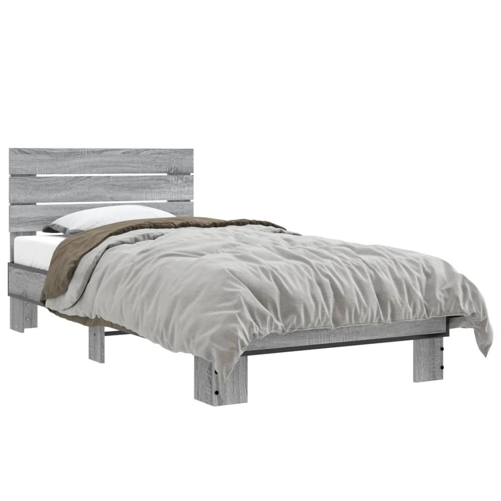vidaXL Bett Bettgestell Grau Sonoma 75x190 cm Holzwerkstoff und Metall günstig online kaufen