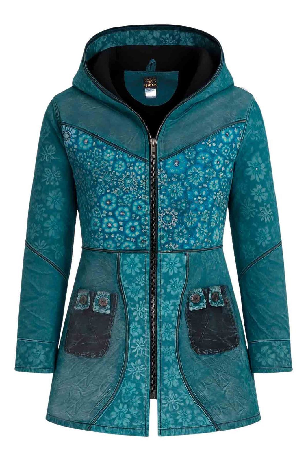 KUNST UND MAGIE Langjacke Vintage Damen Mantel + Kapuze Stonewashed Jacke Baumwolle Boho Vintage Stonewashed