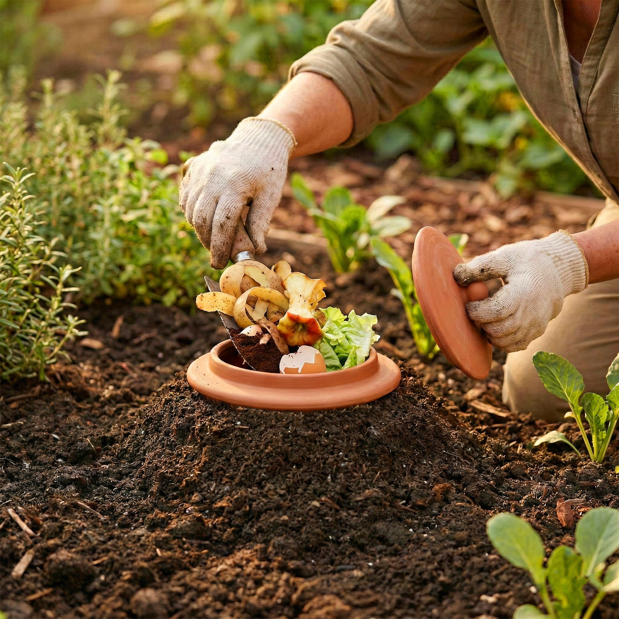 relaxdays Komposter Wurmkomposter aus Ton zum Eingraben, BxTxH: 11x11x11.5 cm, 1 Liter