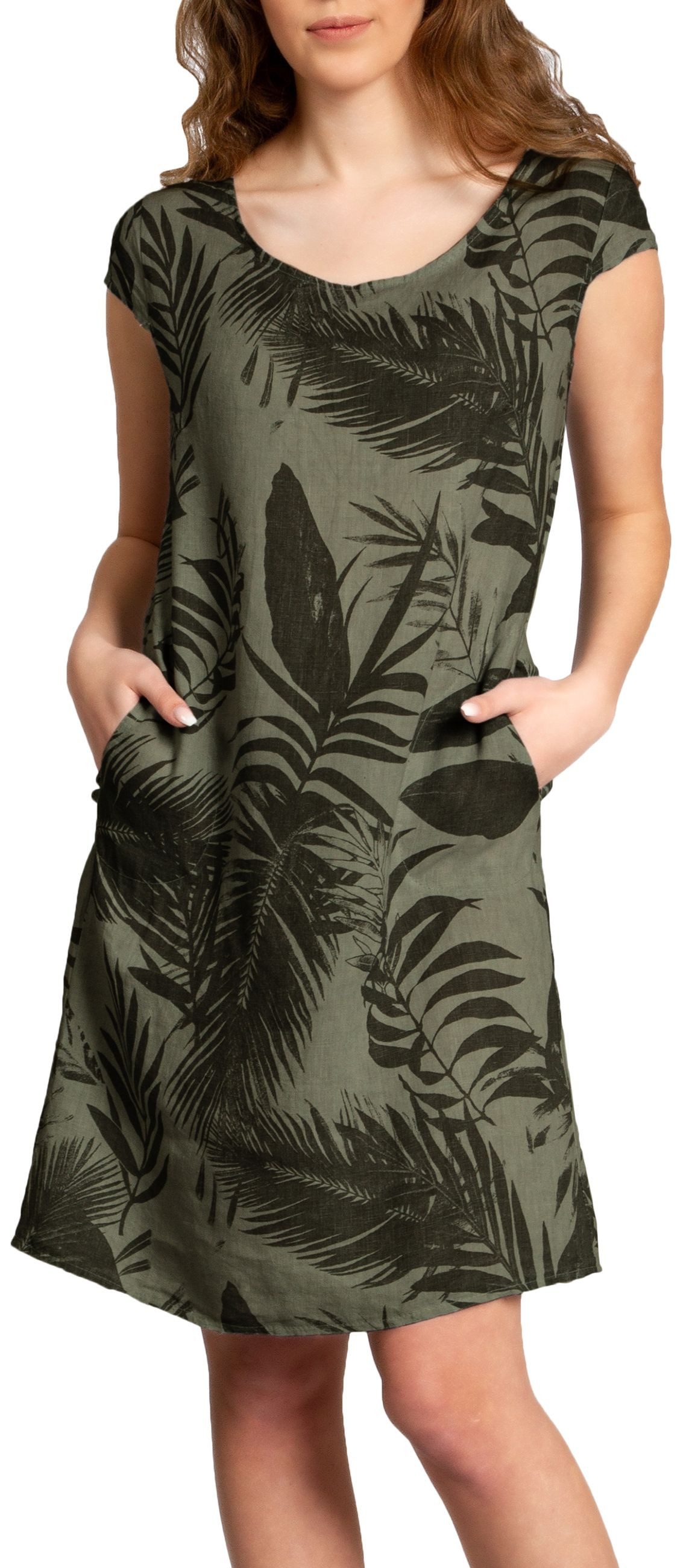 Caspar Sommerkleid SKL027 knielanges elegantes Damen Sommer Leinenkleid Luftig leicht, figurumspielende Form, mit seitlichem Jersey-Einsatz