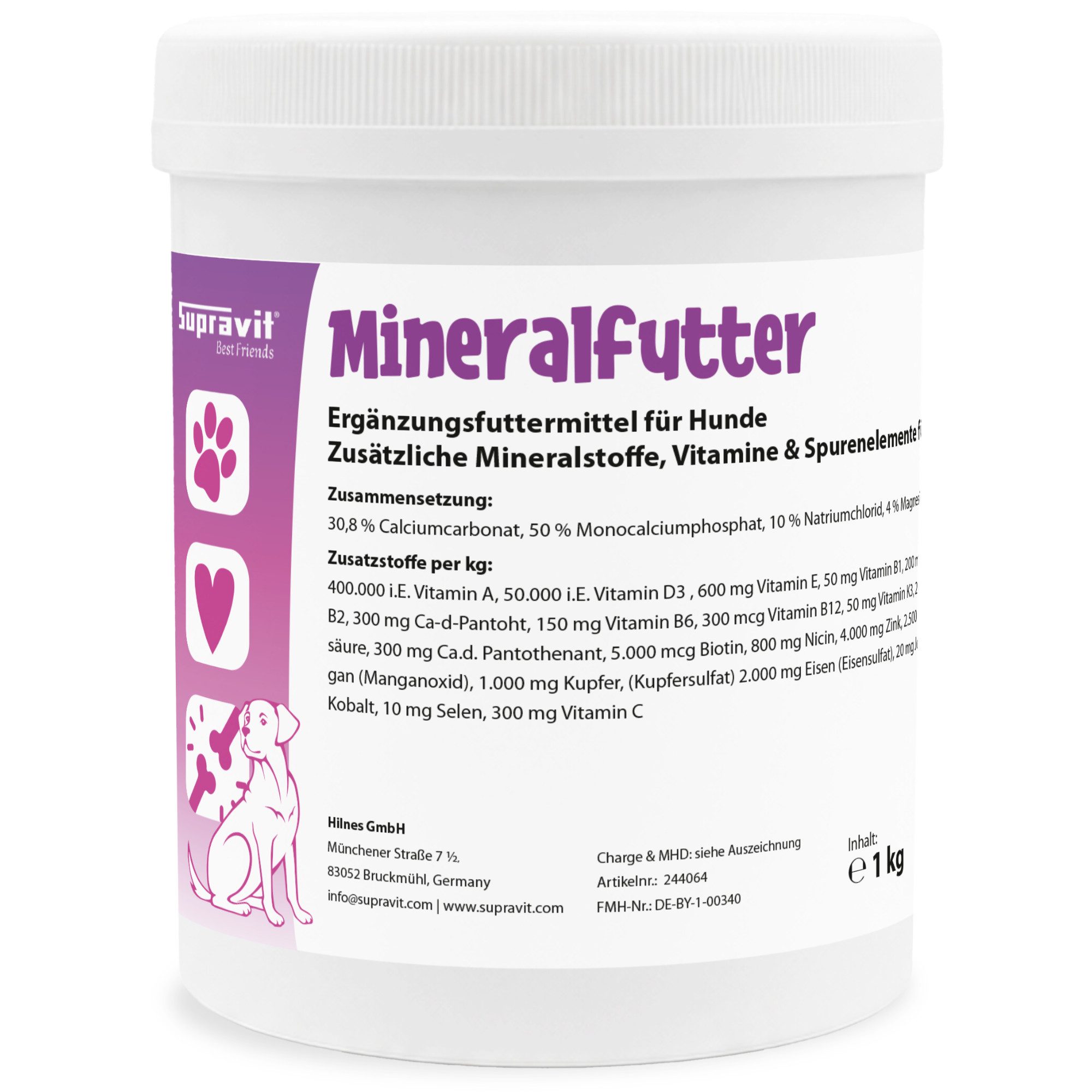 Supravit Mineralfutter Hund Premium Nahrungsergänzungen & Vitamine für Hunde, Ergänzungsfutter für: Hund