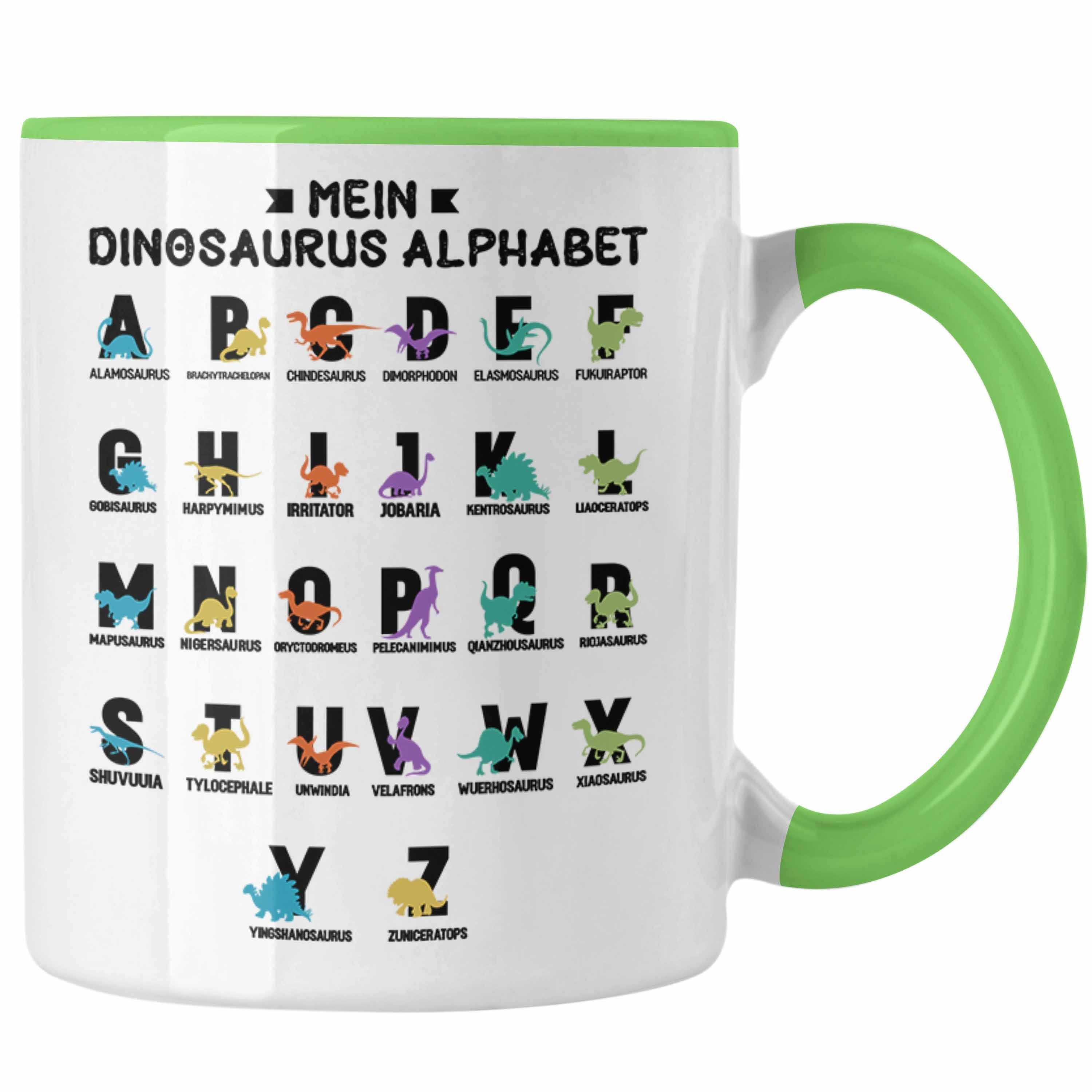 Trendation Tasse Trendation - Mein Dinosaurier Arten Alphabet A-Z Dino ABC Geschenk T-Rex Kinder 1. Klasse Grundschule Grün