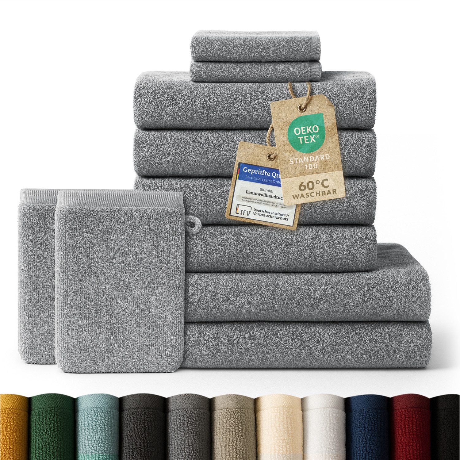 Blumtal Handtuch Set Blumtal 10 Teilig - Handtücher Set 100% Baumwolle, weich und saugstark, Frottee (10er Set, 10-St), 2 Bad 70x140, 4 Hand 50x100, 2 Gäste 30x50, 2 Waschlappen 15x21cm
